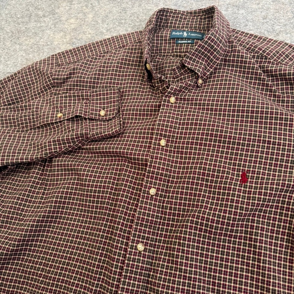 Ralph Lauren Classic Fit Button Down Shirt Mens 2XLT Tall Burgundy Plaid Check